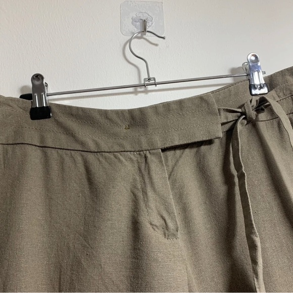 M&S Capri Linen Blend Earth Khaki L/Brown Culottes Trousers Tie Waist UK 14 - Picture 4 of 7